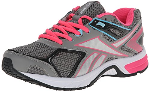 Reebok Women's Quickchase Running Shoe, Flat Grey/Gravel/Solar Pink/Blue Pool/Silver Metallic, 7.5 M US