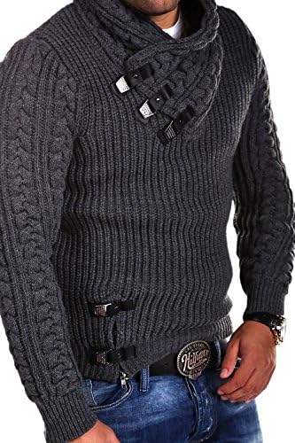 Tazzio Knit Sweater with Buckles 15-462 [Dark Grey, L]
