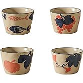 HengYuhating Ceramic coffee Mugs -180ML - Set of 4,Vintage painted hot teacups, Cappuccino、 Mocha、 Cocoa、Cups for Latte, Multicolor。