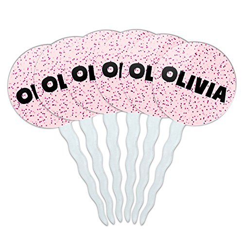 Olivia Cupcake Picks Toppers Decoration Set of 6 - Pink Speckles