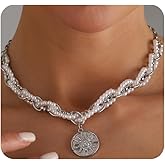 Vintage Pearls Beaded Twisted Choker Necklaces for Women,Trendy Zircon Star Coin Pendant Necklace,Personalized Anniversary Jewelry Accessories Gifts