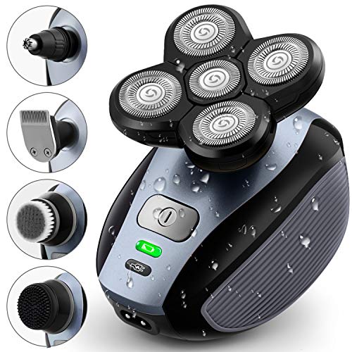 Telfun 5-in-1 Electric Razor for Men, Wet&Dry Rechargeable Mens Rotary Shavers, 4D Floating 5 Head Cordless Grooming Kit with Waterproof IPX7, Beard, Nose, Ear, Body Hair Trimmer, Face Cleaning Brush