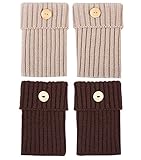 Knit Boot Socks Cuffs 2 Pack-Women Crochet Leg Warmers Winter Topper Cuff with Button(Beige,Brown)