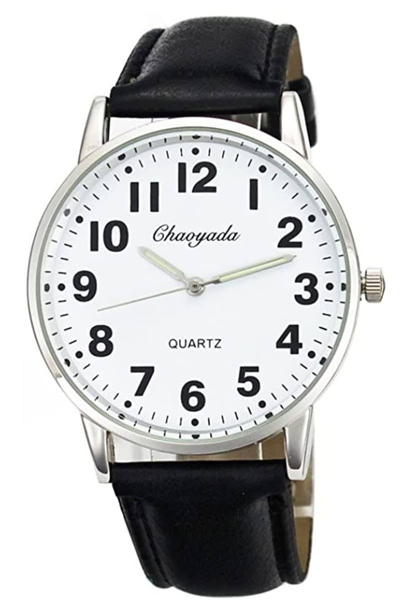 Mixe Men Women Casual Simple Black White Leather Deals Large Numbers Analog Quartz Wrist Watch ME44 (Black/White)