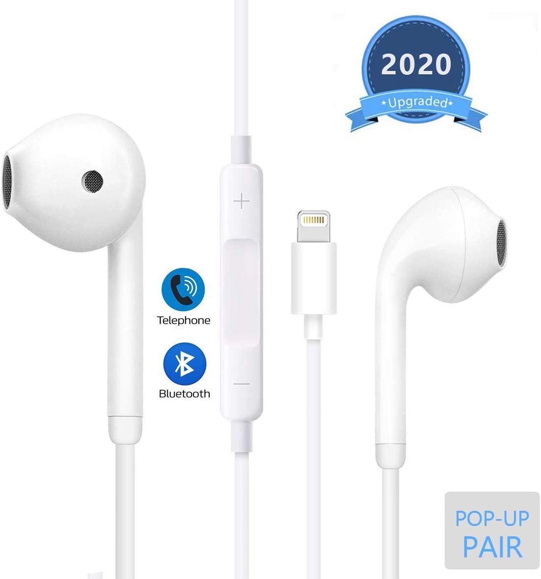 Lighting Earphones/Earbuds Connector Pop-up Pair Headphones Noise Isolating Headset Support Call Volume Control Compatible with iPhone 7/7 Plus/8/8 Plus/X 10/XS Max/XR for iOS 12