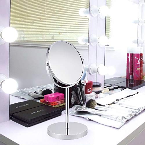 Double-Sided Magnifying Makeup Mirror, Large 6.7-Inch Vanity Makeup Mirror,1X and 5X Magnifying Mirrors ~ Perfect for Bedroom or Bathroom Vanity, Tabletop Swivel Mirror Chrome Finish
