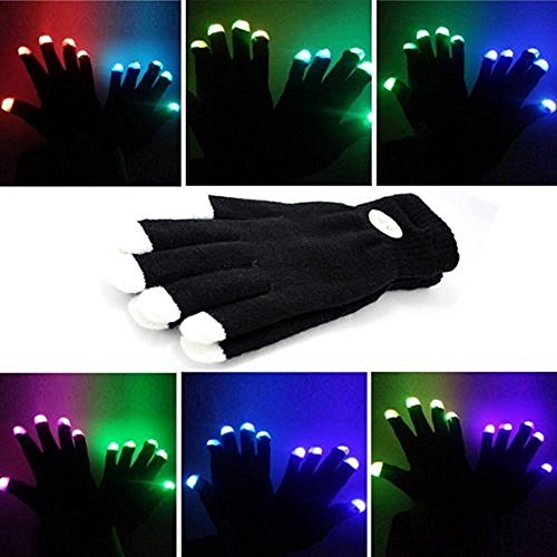 New Arrival Unisex 7-mode 4 Speed Red Blue Green Multicolor Flash Black with White Tip LED Gloves for Lighting Up Rave Party Dancing Club Dance Light Show Gear Supplies