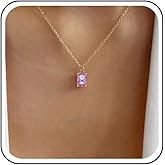 Iaceble Vintage Amethyst Square Necklace Choker Purple Gemstone Pendant Necklace Minimalist Rectangular Crystal Necklace Cz Rhinestone Necklace Jewelry for Women and Girls