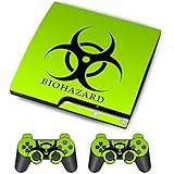 Skin Sticker for PS3 PlayStation 3 DualShock 3 Decals Custom Cover Cases Modding Game Sixaxis Vinyl Skins for Sony Play Station 3 Slim Console 2 Remote Controllers - Biological Harzard