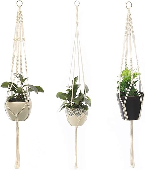 Amazon Co Jp Shanado マクラメ ハンギング 植物ハンガー ネット プランター セット 植物ホルダー 手作り 綿 ロープ 壁掛け 鉢植え プラントハンガー 観葉植物 タッセル 木のしずく 吊り鉢カバー ホームインテリア ３点セット ホーム キッチン