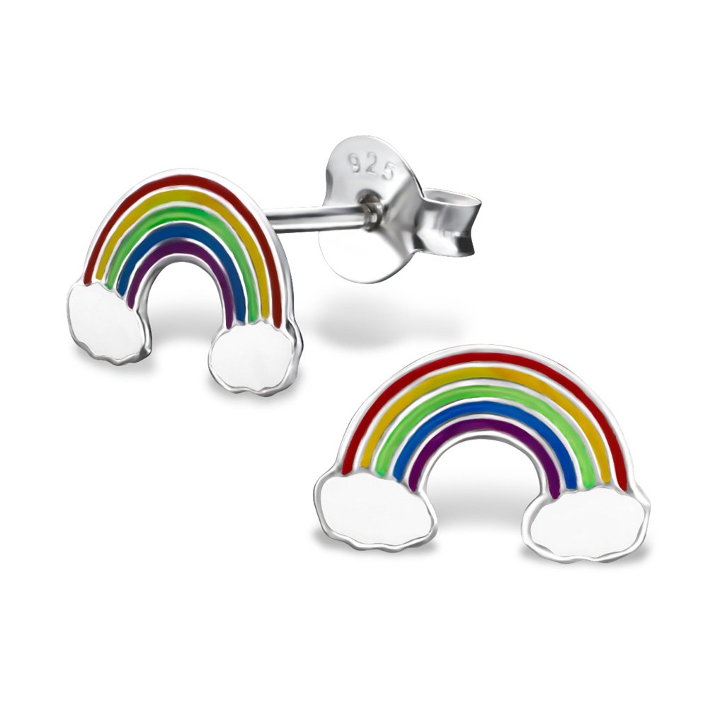 925 Sterling Silver Lightweight Hollow-Back Rainbow Stud Earrings for Women & Girls – Cute Fantasy Jewellery Gift Boxed