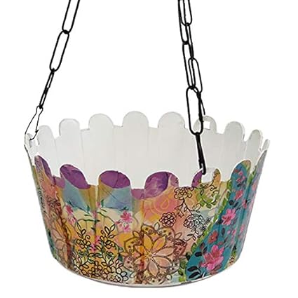 THE GIFT ATTIC Designer Plastic Floral Prints Decoupage Hanging Planter with Chain(9.5*8*5)