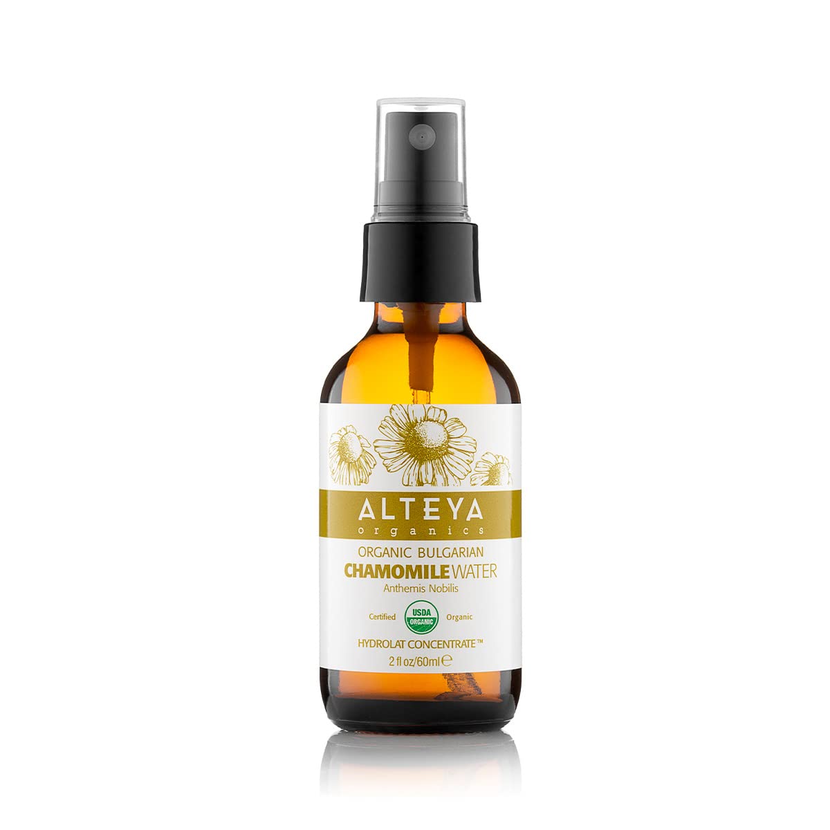 Alteya Organic Chamomile Water Spray 60 ml Glass Bottle - USDA Certified Organic Floral Water Steam-Distilled from Fresh Anthemis Nobilis Flowers -Hydrating, Soothing and Calming