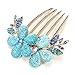 Charm Fashion Lady Girl Flower Pattern Alloy Rhinestone Barrette Hair Clip Comb Blue