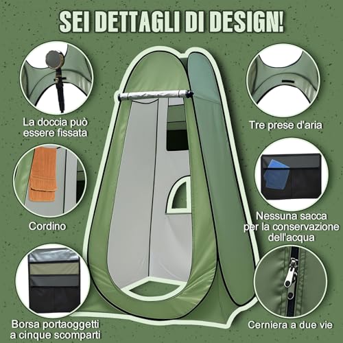 Charmofun Tenda Doccia Campeggio, Tenda WC Campeggio con Finestra e Tasca Portaoggetti, Tenda da Bagno Pop Up per Spiaggia, Pesca, Escursionism