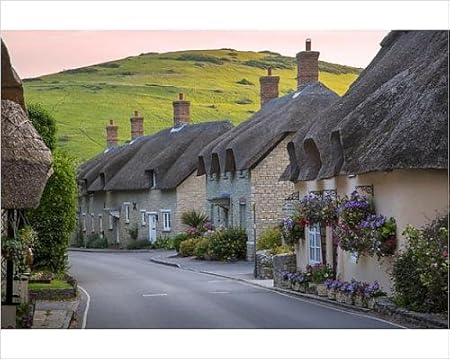 20x16 Print Of Evening View Of Thatch Roof Cottages In West