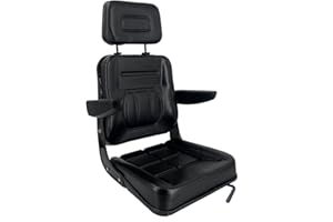 TABODD Universal Forklift Seat for Garden Lawn Mower, Komatsu Style Folding Seat Suspension Seat with Armrest and Slidable Track for Mini Digger Forklift Excavator & Skid Loader, Black