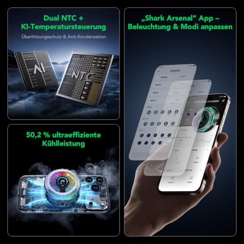 Black Shark Magnetic Phone Cooler 6 Pro – intelligentes Display, magnetischer Ring, adressierbare RGB-LEDs, App-gesteuerter Lüfter für iPhone MagSafe, Android & iPad – Gaming, Streaming & Fotografie