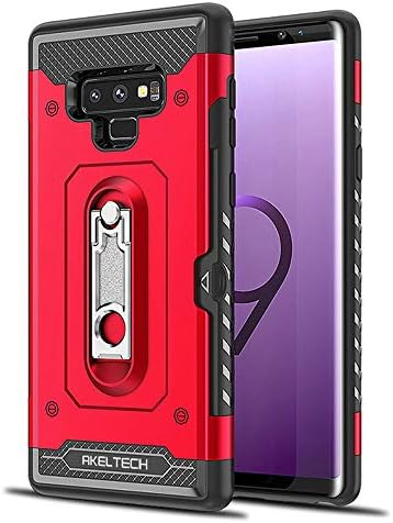 AKELTECH Samsung Galaxy Note 9 Case + Full Cover Screen Protector, Dual Layer Armor Case Metal Kickstand & Card Holder Slot Shock Absorption Hard Back Cover Samsung Galaxy Note 9 Red