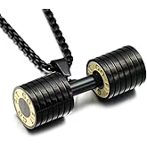 THINTOM Mens Barbell Pendant Necklace Fitness Gym Dumbbell Pendant Chain Necklace for Men Include 23.7 Inches Chains
