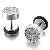 INBLUE Men's 8mm Stainless Steel Stud Resin Earrings Black Silver Tone Tapers Plugs Tunnel