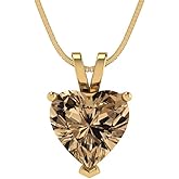 Clara Pucci 2 cttw Champagne Simulated Diamond Yellow Gold-Plated Silver Necklace and Pendant for Women (16" Box Chain,Heart Cut,8mm)