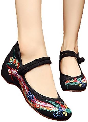 ALBBG Embroidered Chinese Style Embroidery Flats Ballet Crafts Women's Shoes Beige Black