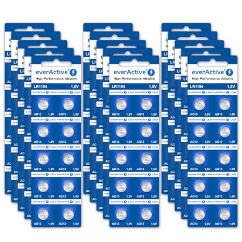 everActive AG13 1,5 V, 200 batterie alcaline, mini, G13 LR1154 LR44, durata 4 anni, 200 pezzi - 20 carte blister