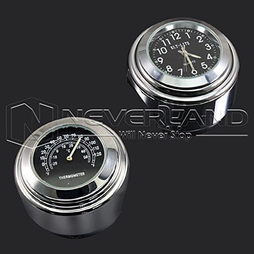 Noviame(TM)2015 New 7/8" 1" Motorcycle Handlebar Black Dial Clock Temp Thermometer For Harley for Suzuki Waterproof C10