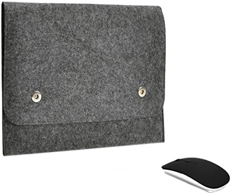 Unik Case - 2 in 1 Bundle-Dark Gray Felt Laptop Sleeve Bag Case Cover with Black USB Optical Mouse for All 13" 13-Inch Laptop/Apple Macbook/Surface Pro/Razor Stealth/Ultrabook/Chromebook