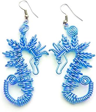 Sea-Horse Earrings Wire-work Jewelry for Women, Turquoise Blue Earrings