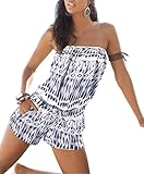 GAMT Women's Strapless Rompers Printed Beach Short Playsuits Blue L