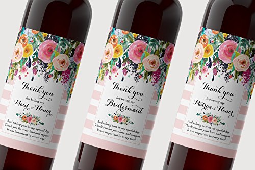 Thank You for being My Bridesmaid Wine Bottle Labels ● SET of 10 ● Bridesmaid Gifts, Bridal Party Thank You Gift Ideas, Bridal Party Thank You Card Alternative, Blush Pink, WEATHERPROOF, A102-THANK-10