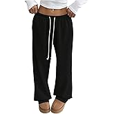 RoseSeek Women's Wide Leg Sweatpants Low Drawstring Waist Workout Track Pants Baggy Trousers