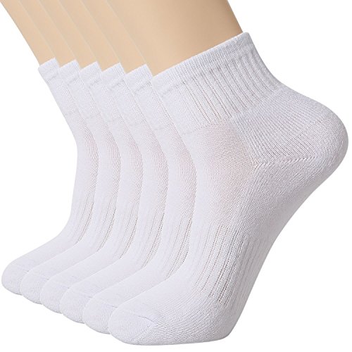 CelerSport Men's Ankle Athletic Cushion Arch Support Performance Sport Socks 6 Pack White