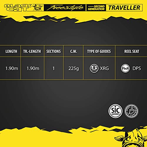 Black Cat Premium Welsrute Freestyle Traveller Angelrute Reiserute Wels-Angeln Wurfgewicht 400g, Schwarz-Gelb, 2,40 m – Bild 3