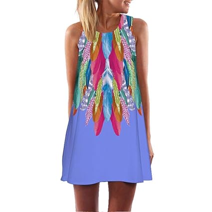 JUTOO Vintage Boho Frauen Sommer Ärmelloses Strand Kurzes Minikleid