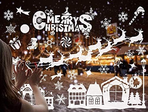 SanXingRui Christmas Window Snow Stickers, Snow Flakes Stickers Christmas Window Decorations Window Clings Decal Wall…