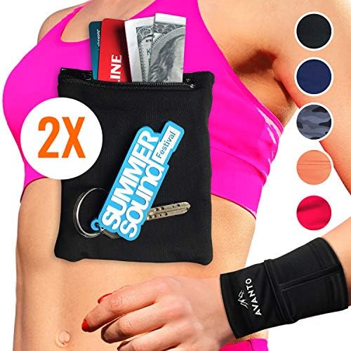 AVANTO Ninja Wrist Wallet, Ankle Wallet, Sweat Bands, Armband, Hidden Pouch, Wristlet Wallet for Travel, Running Pouch for Your Running Accessories, 2-Pack