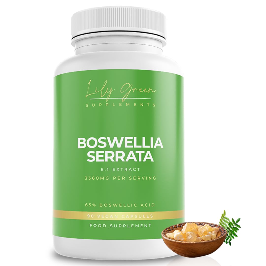 Lily Green Boswellia Serrata Capsules | 3360mg Per Serving Anti Inflammatory & Joint Pain Relief Supplements with 65% Boswellic Acid | No Artificial Additives | 90 Capsules | Made in UK