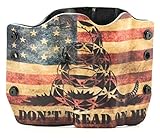 Don't Tread On Me Tan Snake Flag Kydex OWB Holsters for More Than 200 Different Handguns. Left & Right Versions Plus Speed Clips Available.