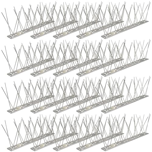 KOKMEYA Stainless Steel Anti Pigeon Spikes (5 m, 20 pcs to 25 cm) - Bird Repellent Kit 304 with 40 Screws & 40 Collars - for Balcony, Gutter, Roof & Window - Against Crows
