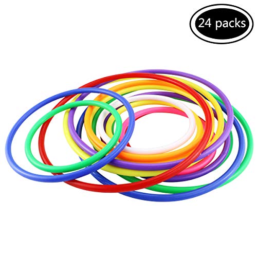 Faxco 24 Pcs Plastic Toss Rings Set(3 Sizes),Multicolor Ring Toss Game Set for Indoor Outdoor Speed and Agility Practice Training Games