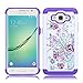 Core Prime Case, Elegant Choise Slim Dual Layer Armor Studded Rhinestone Bling Phone Case Cover with Flower Pattern for Samsung Galaxy Core Prime/Prevail LTE G360 (White+Purple)