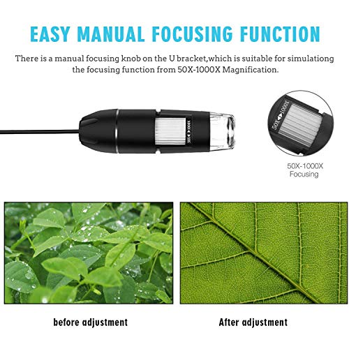USB Digital Microscope, VSATEN 3 in 1 50 to 1000x Magnification Endoscope with 2.0MP Camera 8 LEDs Stand Holder for Android Phone Tablet, Windows & MacBook OS Computer (Black)