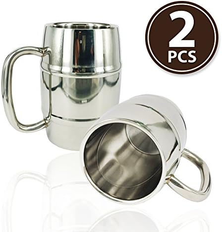 Go Steel Mug | Incredible 2pcs Durable Hot Cold 16.9oz Drink Beer Coffee Cup Barrel | Double Wall Insulation with Lid and Handle | Non-Toxic Dishwasher Safe Rustproof Stainless Steel | 1330