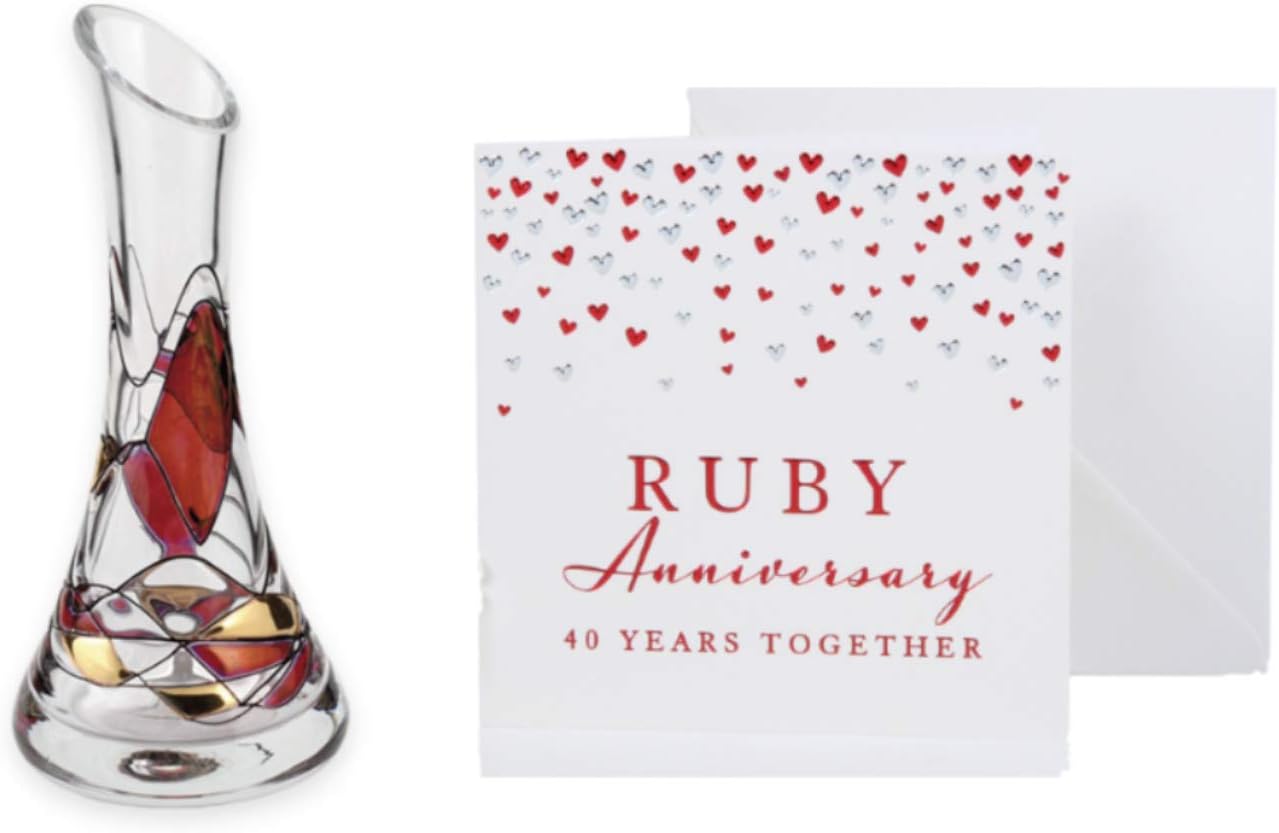 Quality RUBY WEDDING SET RUBY Mosaic Angled Flower/Bud Glass Vase