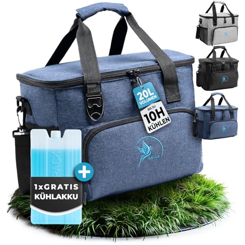 Obics® Kühltasche 20L faltbar - Einkaufstasche & Lunch-Tasche klein blau mit Kühl-Akku - Gefriertasche & Kühlbox Picknick-Tasche isoliert - Thermotasche Essenst