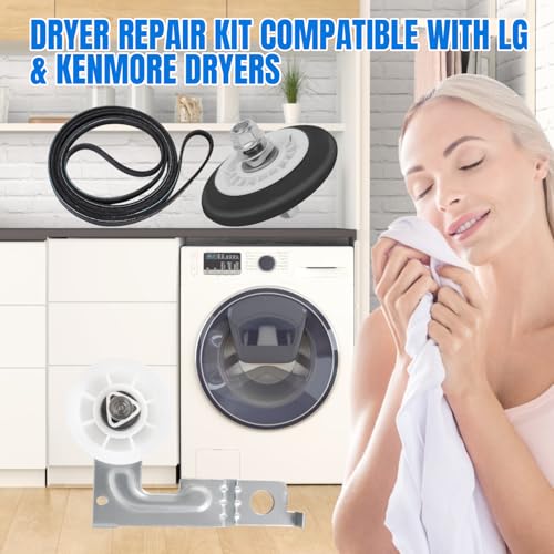 Upgraded Dryer Repair Kit Fits to LG Kenmore Dryers includes 4581EL2002C Dryer Drum Roller 4561EL3002A Dryer Idler Pulley with Spring, 4400EL2001A Dryer Belt