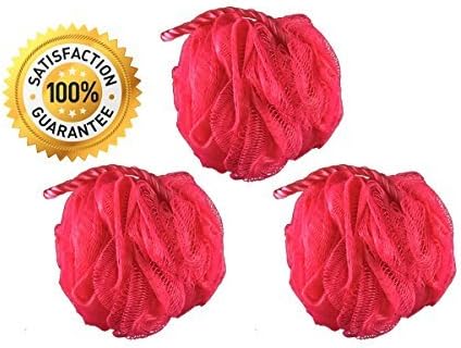 3 Pack Pink Loofah by Monthly Loofy Exfoliating Soft Shower Sponge Bath Ball Mesh Luxury Pouf Set (50g /pcs) (3, Pink)